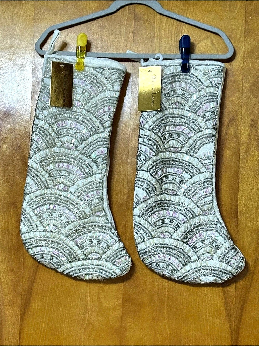 Christian Lacroix Stockings Beaded Embellished Stockings White NWT